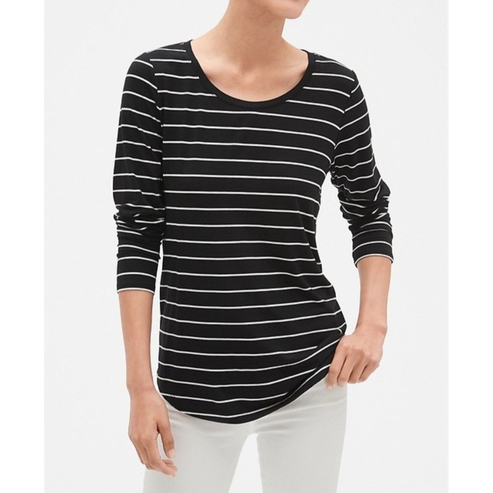 GAP Luxe Jersey Striped Top Women XS Long Sleeve Scoop Neck Super Soft Casual